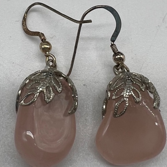 Vintage Rose Quartz with Silver Filagree Earrings for Pierced Ears - Picture 7 of 10